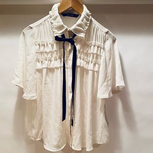 ZARA -XS Ivory ruffle collared shirt.